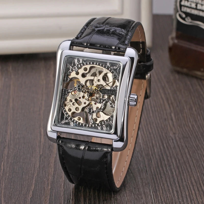Men's Rectangular Mechanical Watch — Vintage Style Automatic Wristwatch