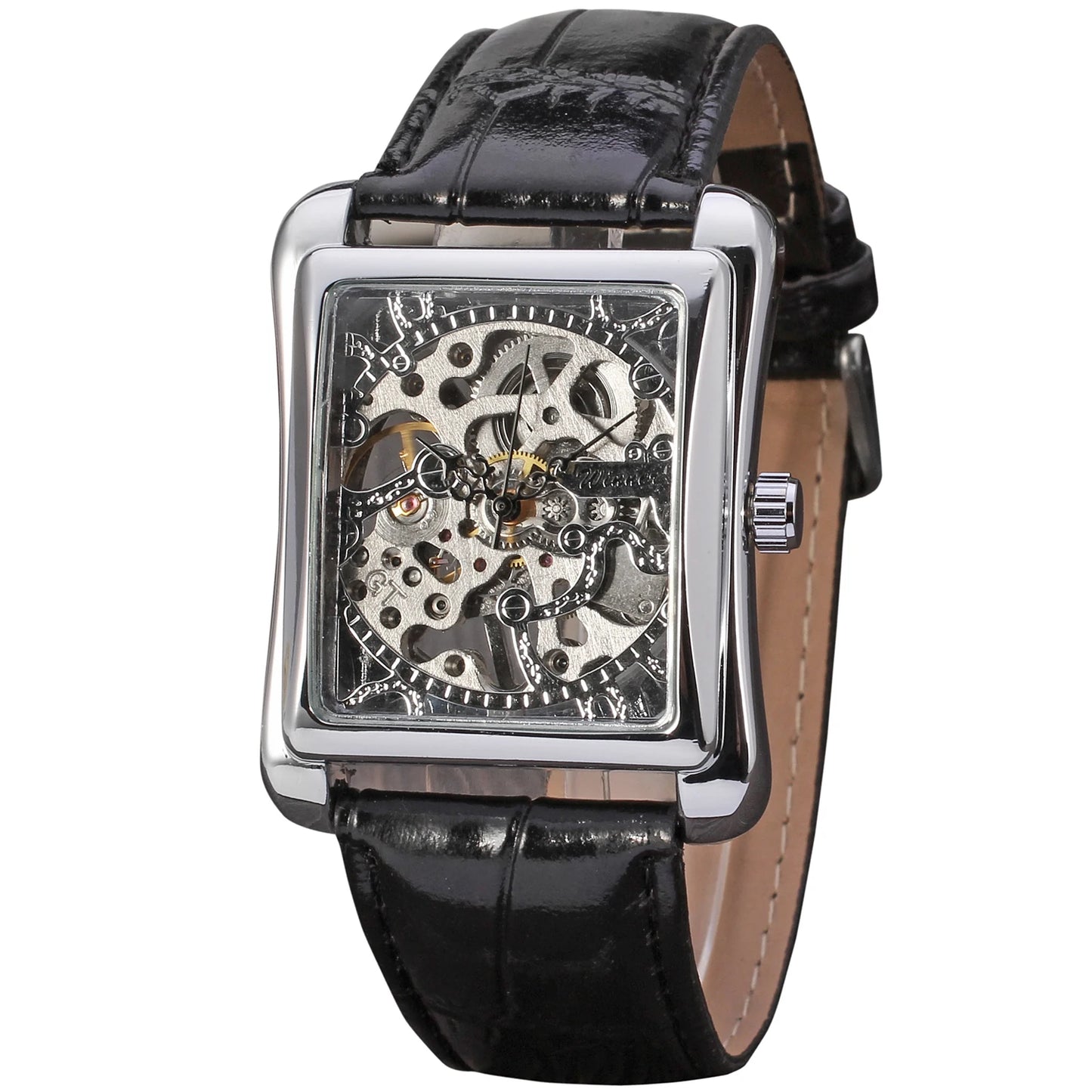 Men's Rectangular Mechanical Watch — Vintage Style Automatic Wristwatch