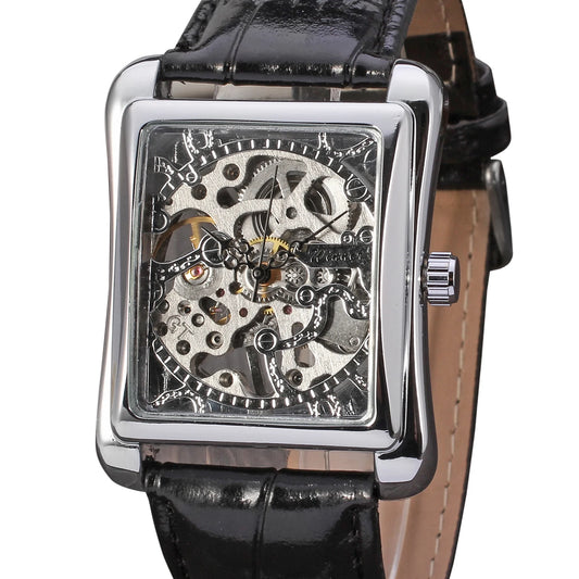 Men's Rectangular Mechanical Watch — Vintage Style Automatic Wristwatch