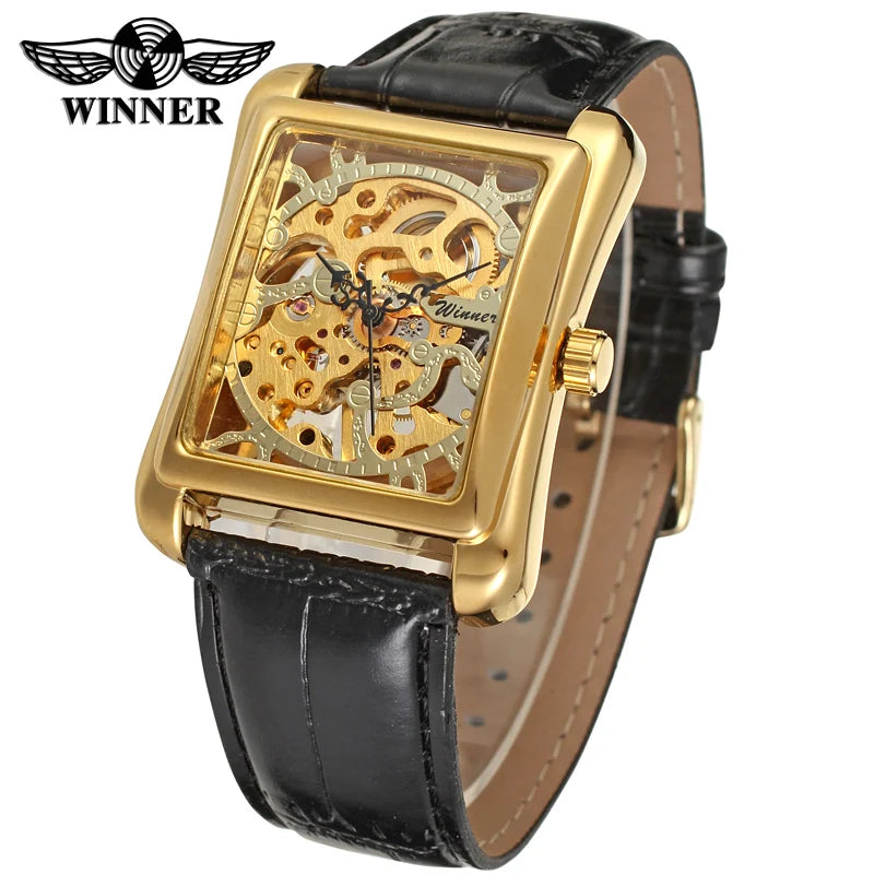 Men's Rectangular Mechanical Watch — Vintage Style Automatic Wristwatch