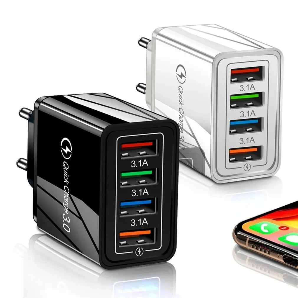 3A Multi-Port USB Wall Charger — EU & US Plug Fast Charging Adapter