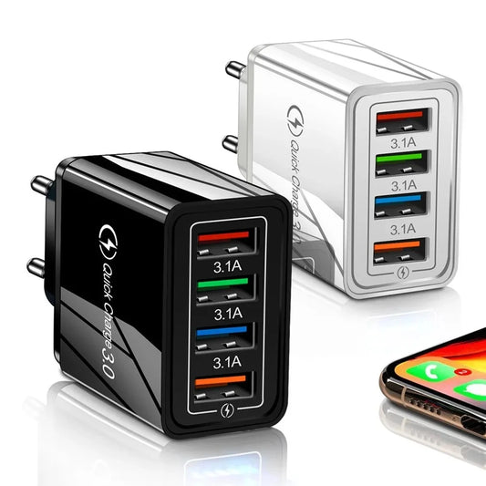 3A Multi-Port USB Wall Charger — EU & US Plug Fast Charging Adapter