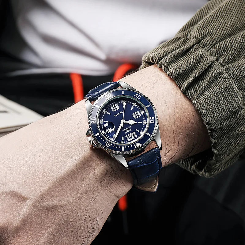 Men's Business Leather Strap Quartz Watch — Classic Dress Wristwatch
