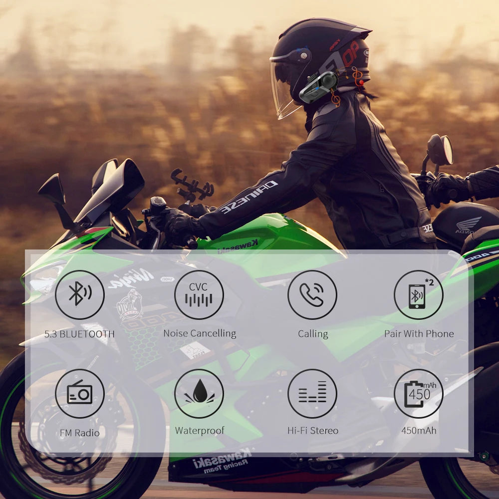 Bluetooth 5.3 Helmet Headset — Wireless Hands-Free for Motorcycle