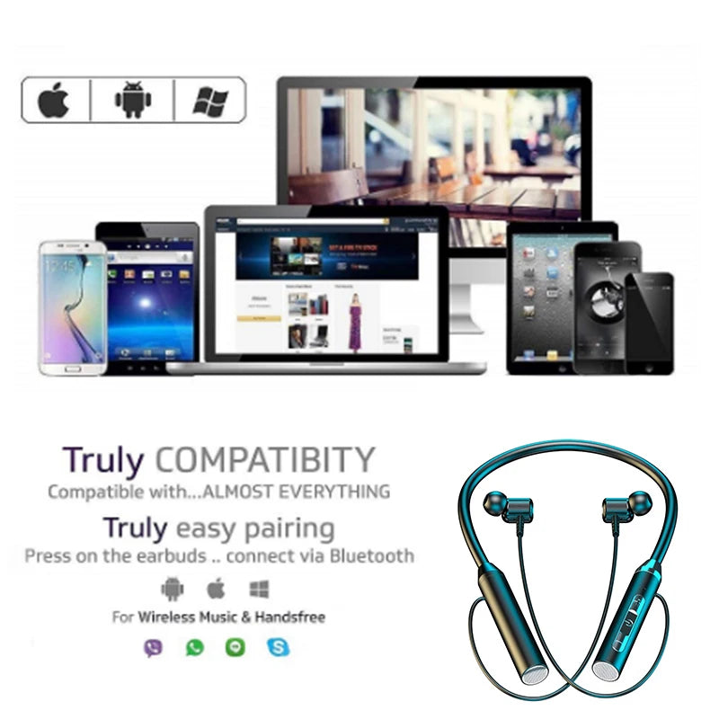 Bluetooth Neckband Earphones — Wireless In-Ear Headphones with Mic