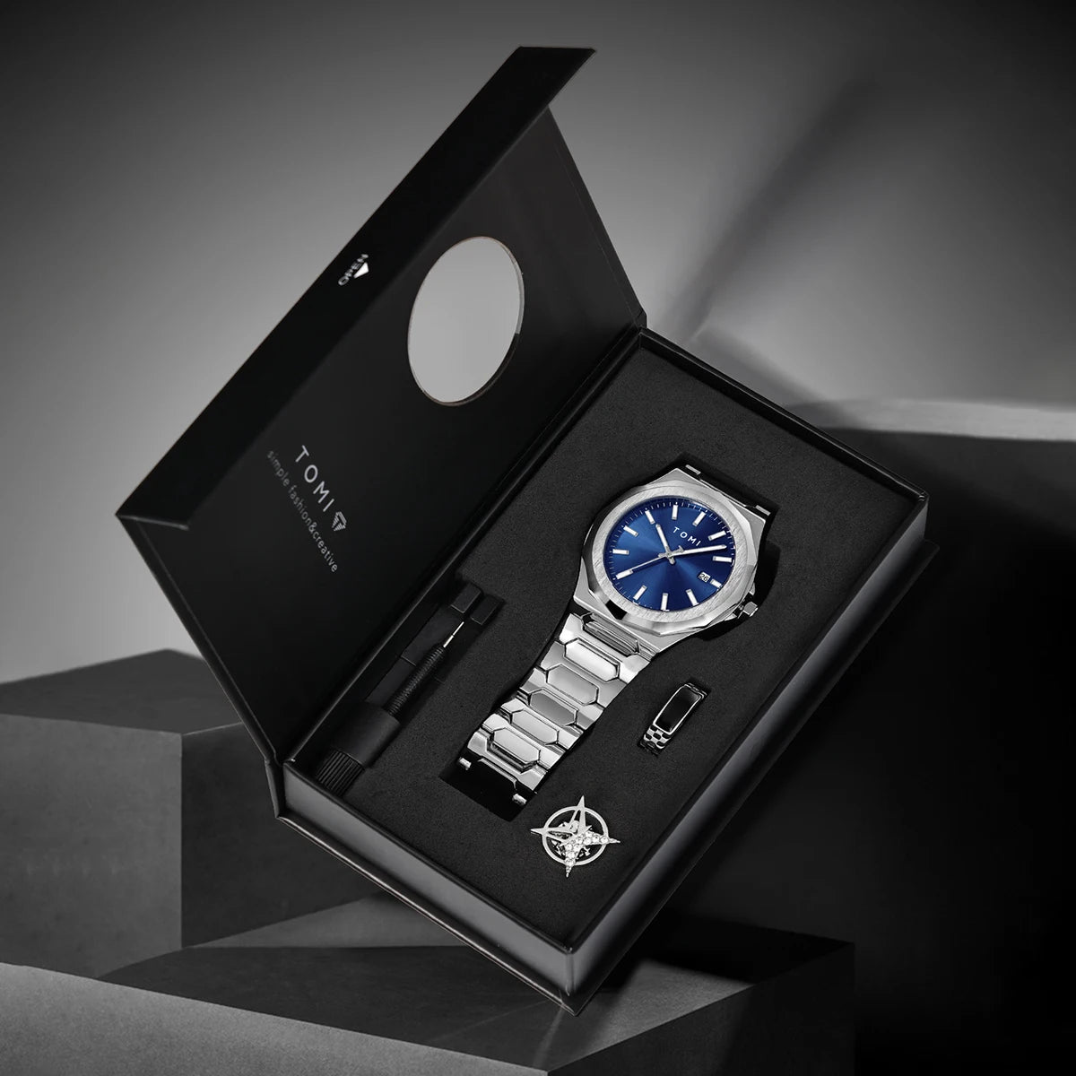 TOMI Luxury Business Men's Watch Gift Box Set — Leather Strap Quartz
