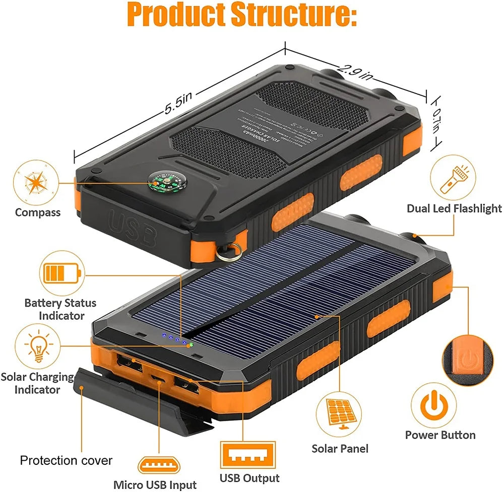 80000mAh Solar Power Bank — Portable Outdoor Charging Battery Pack