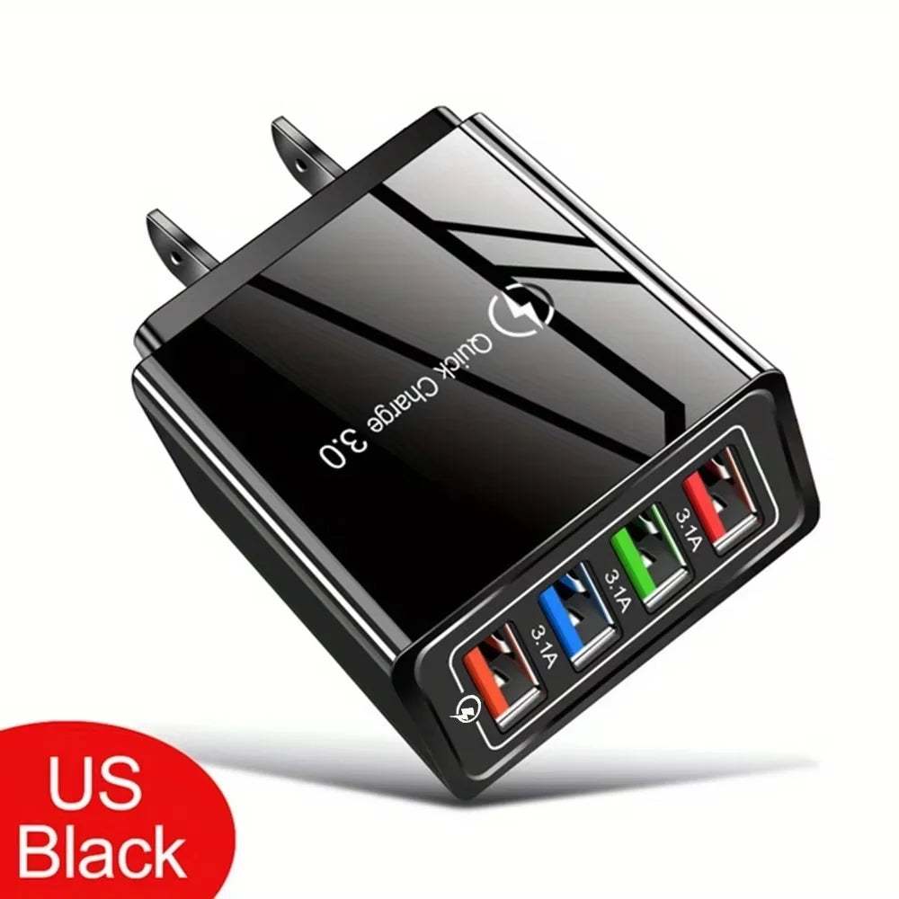3A Multi-Port USB Wall Charger — EU & US Plug Fast Charging Adapter