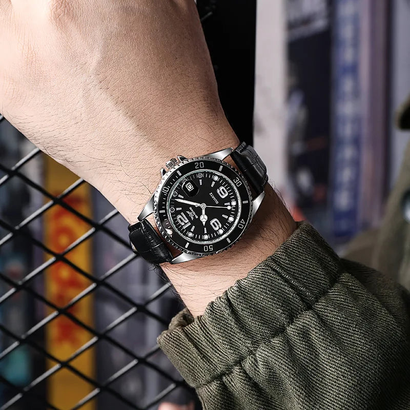 Men's Business Leather Strap Quartz Watch — Classic Dress Wristwatch
