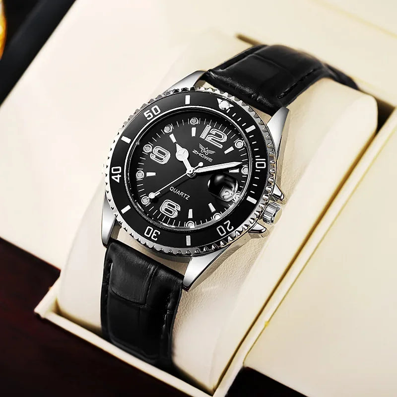 Men's Business Leather Strap Quartz Watch — Classic Dress Wristwatch