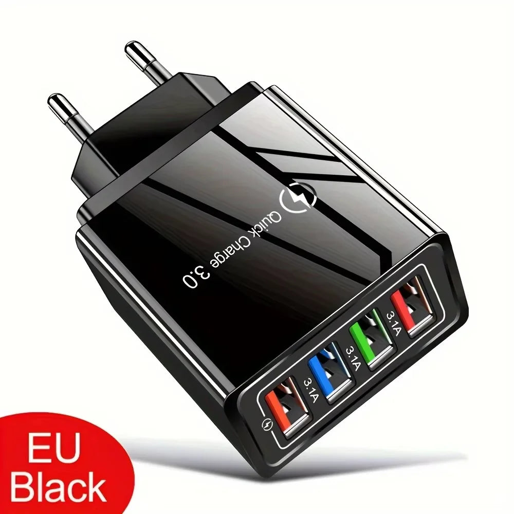 3A Multi-Port USB Wall Charger — EU & US Plug Fast Charging Adapter