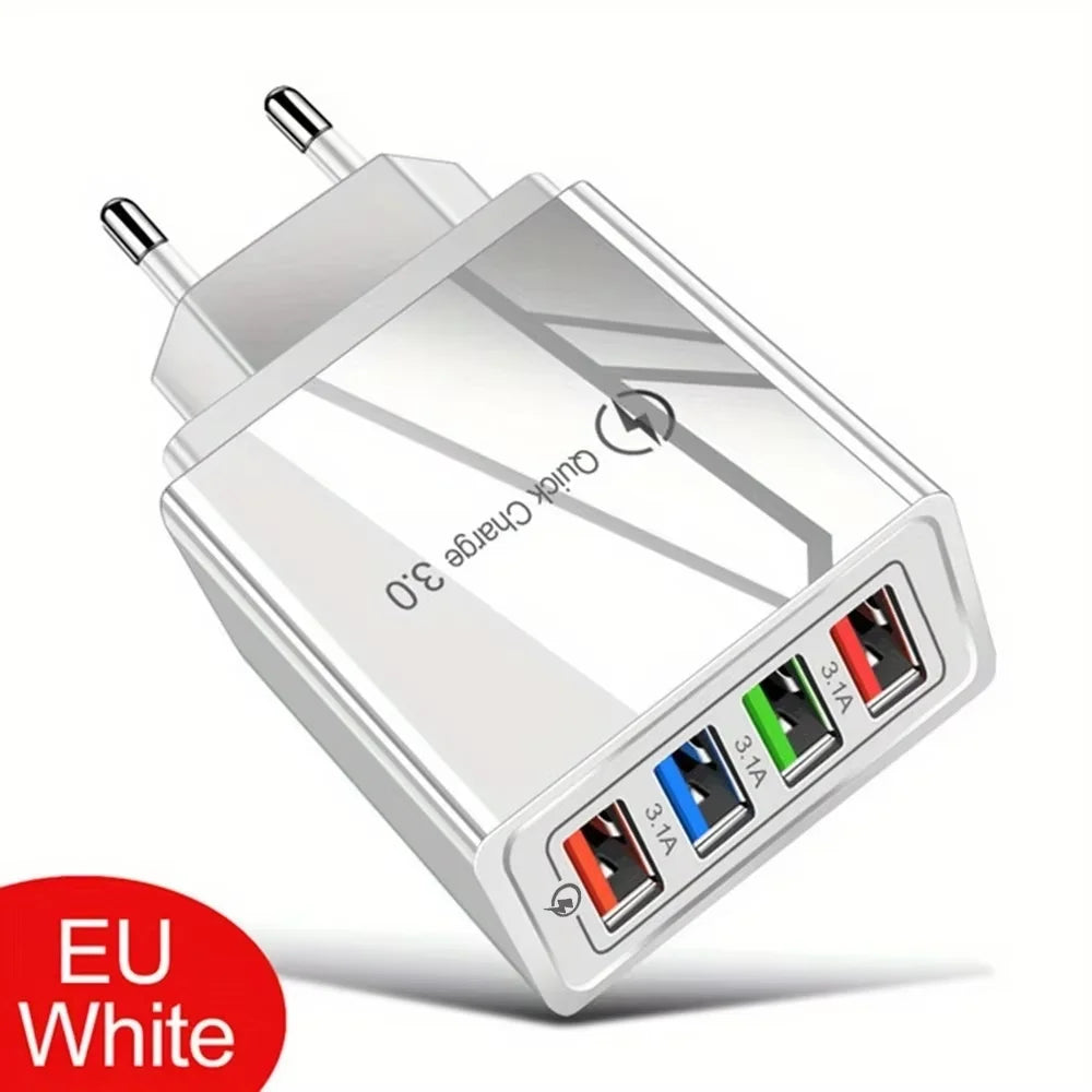 3A Multi-Port USB Wall Charger — EU & US Plug Fast Charging Adapter