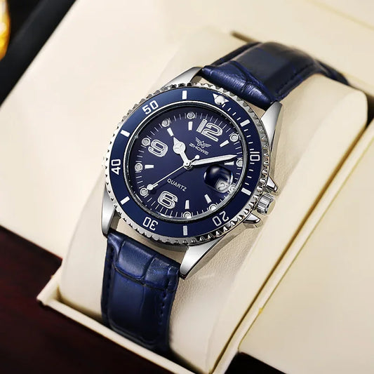 Men's Business Leather Strap Quartz Watch — Classic Dress Wristwatch