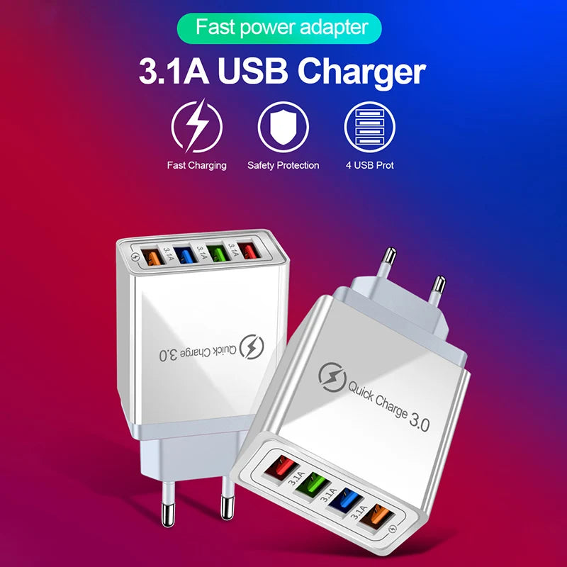 3A Multi-Port USB Wall Charger — EU & US Plug Fast Charging Adapter