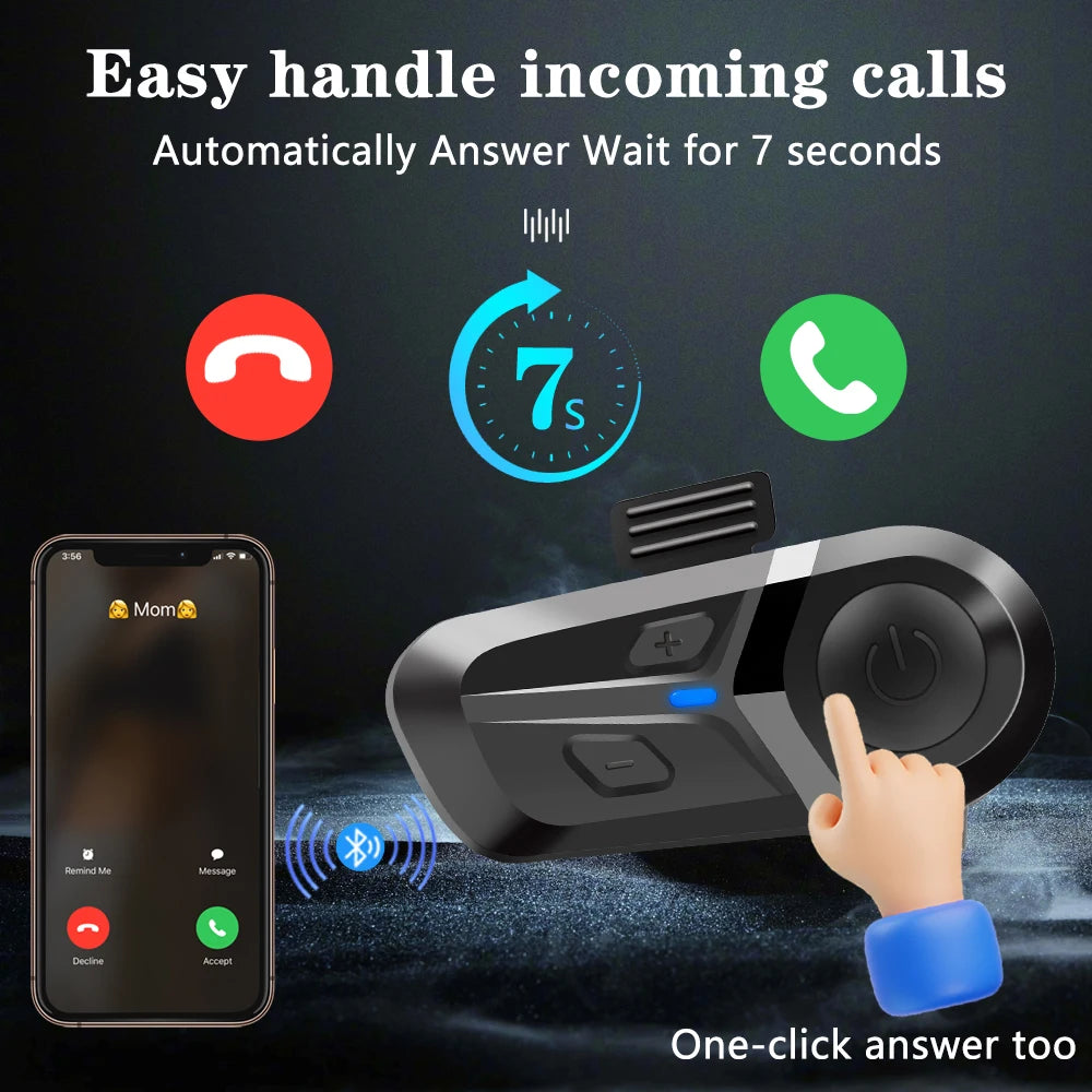 Bluetooth 5.3 Helmet Headset — Wireless Hands-Free for Motorcycle
