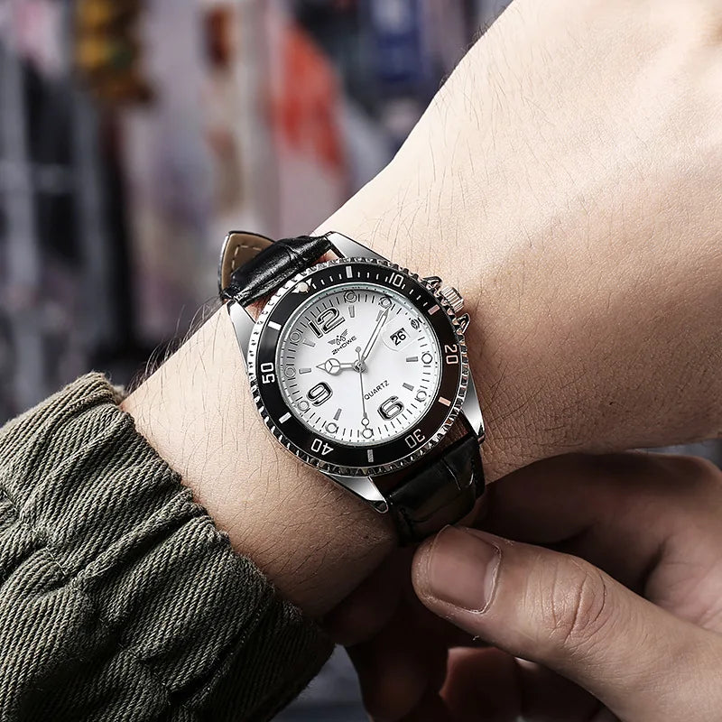 Men's Business Leather Strap Quartz Watch — Classic Dress Wristwatch