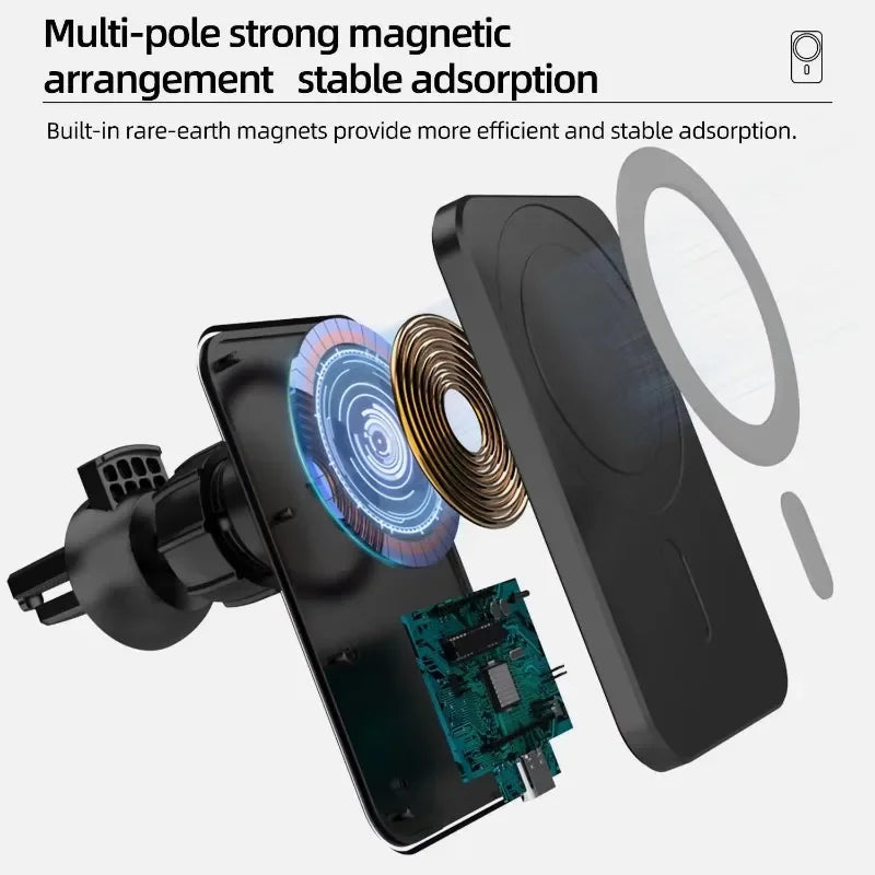 15W Magnetic Wireless Car Charger — MagSafe Compatible Fast Charging